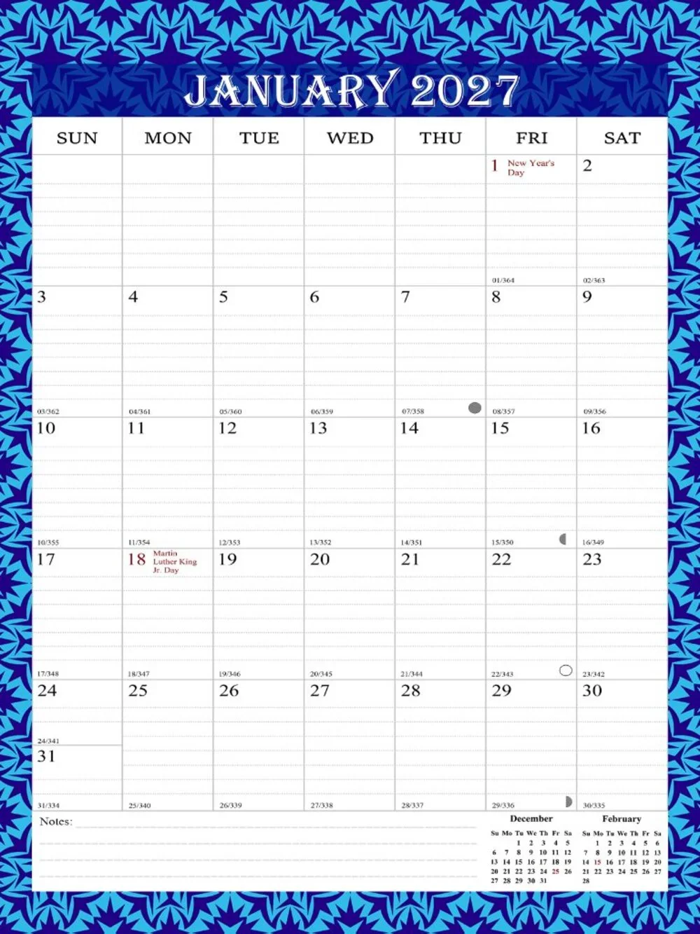 2026-2027 Wall Calendar Spiral-bound Twin-Wire Binding - 18 Months 8.5